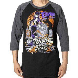 Elvira Glow in the Dark Cemetary Men's Black Raglan Shirt S-M-L-XL-2XL NWT